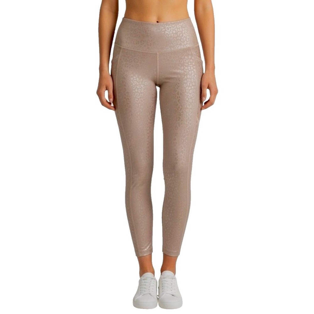 Legend Women's High Waist 7/8 Leggings w/Pockets Size S Nude Beige Leopard Print